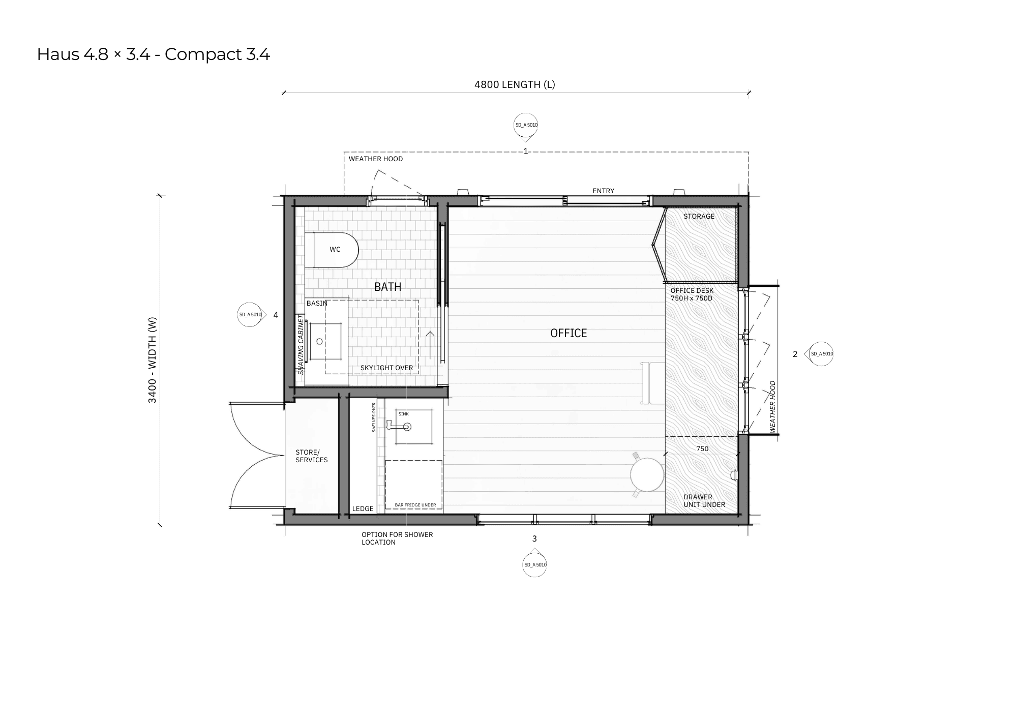 Compact 4.8 floor plan, 4.8m by 3.4m
